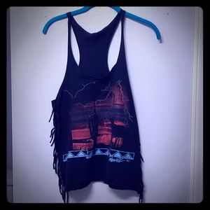 Black tank top with side fringe
